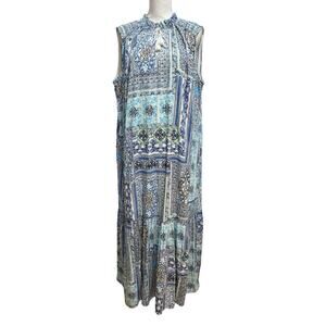 Chicos Womens Paisley Print Tiered Maxi Dress Size 16/18 Blue Boho Beach Coastal